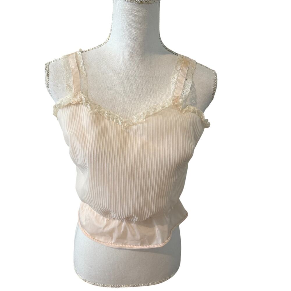 Vintage Slimtite Blouson Nylon Lace Trim Camisole Top Peach
